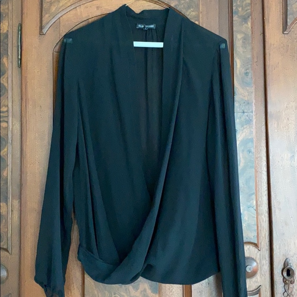 Eileen Fisher black silk sheer top XS